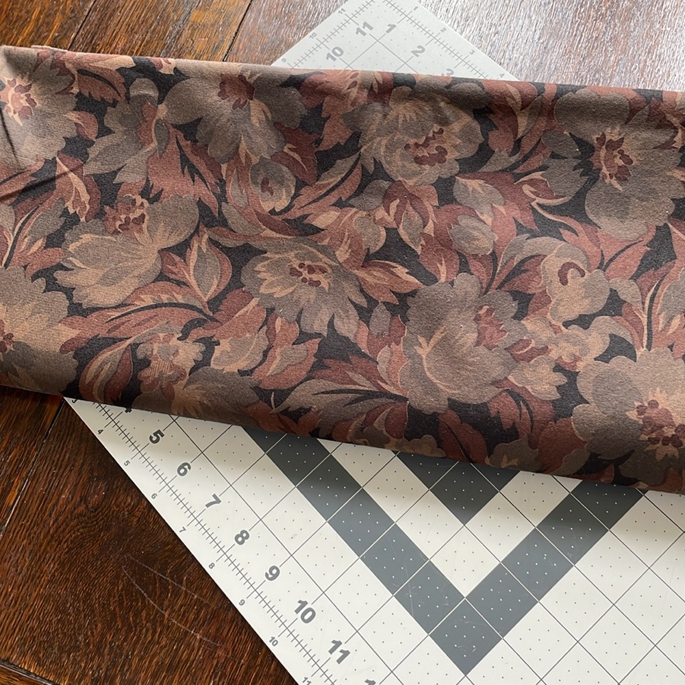 Dark brown floral fabric remnant, reversible fabric approx. 43" wide x 62" long